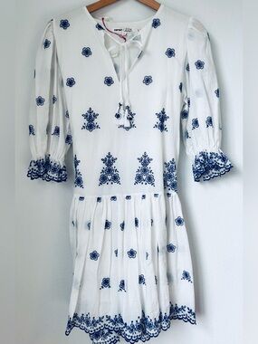 Romantic Boho Embroidered Dress,    
      Easy Coastal Girl Summer Style